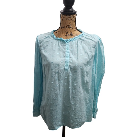 Kim Rogers Womens Top PL Blue Long Sleeve Button Up Embroidered Blouse - Picture 1 of 4